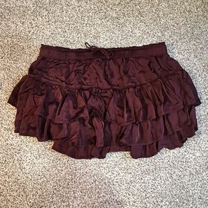 Aerie Tiered Ruffle Burgundy Skirt Size XXL